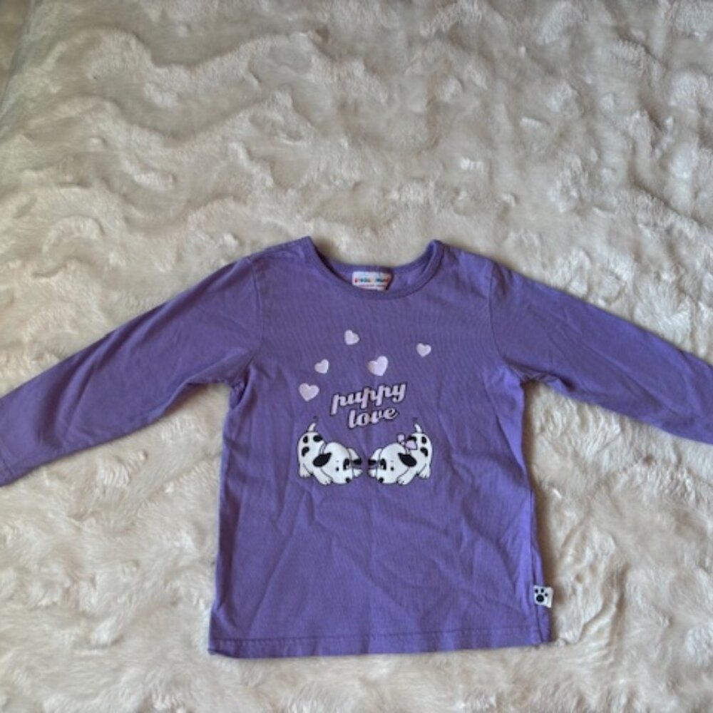 2/$30 Please Mum Purple LS shirt Puppy Love Hearts Girls Size 36MTH Vintage